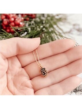 “Fallen Treasure” Pine Cone Fall Minimal Jewelry 14k gold plated New